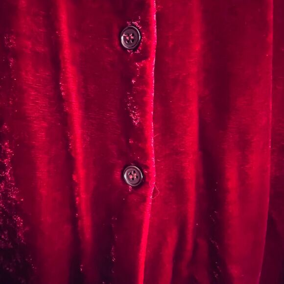 VTG Kenar Studio Crushed Velvet Button Down Up Blouse Sz 14 Silk Holiday Red - Picture 8 of 12